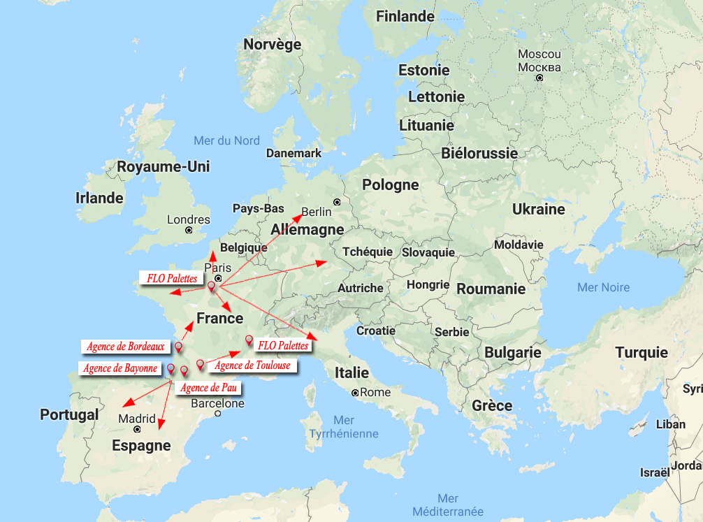 Transports Gèze pau, 64 - Carte des expéditions